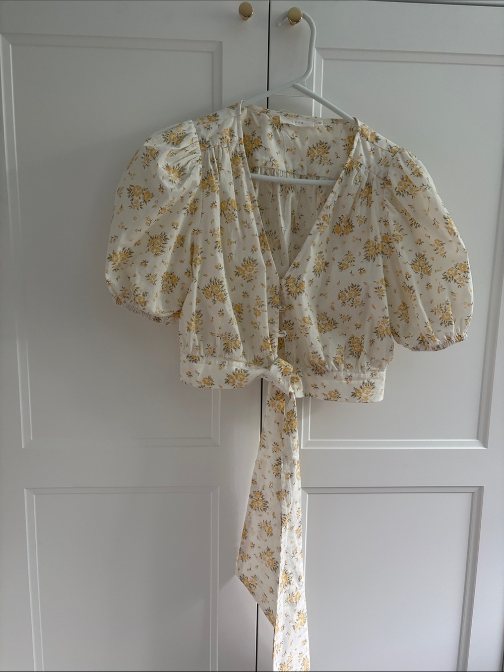 Lush Yellow Floral Tie-Front Puff Sleeve Top